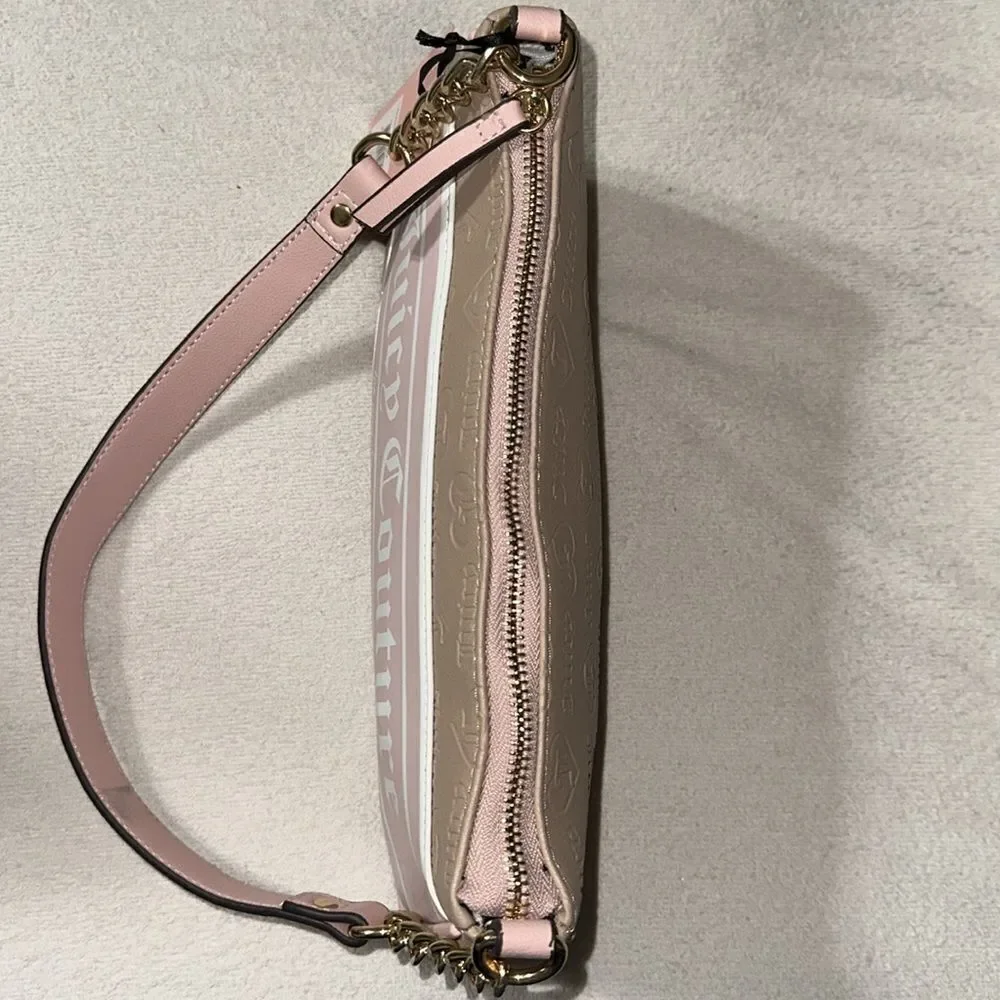 JC Tan Blush Pink White Tooled Logo Faux Leather Hobo Bag Purse